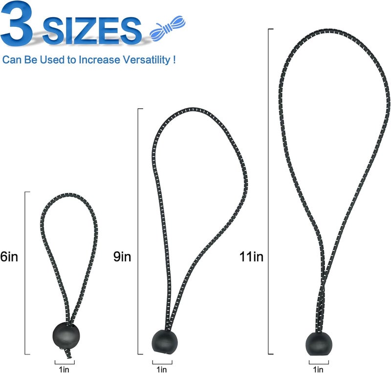 Axelord 50 Pack Ball Bungee Cord, 11 Inch Heavy Duty Bungie Cord Balls, Black, Camping Usage, Indoor, Outdoor, Multifunctional, Waterproof, Prevent Breakage, UV Protection, Organizing, Securing. - Image 2